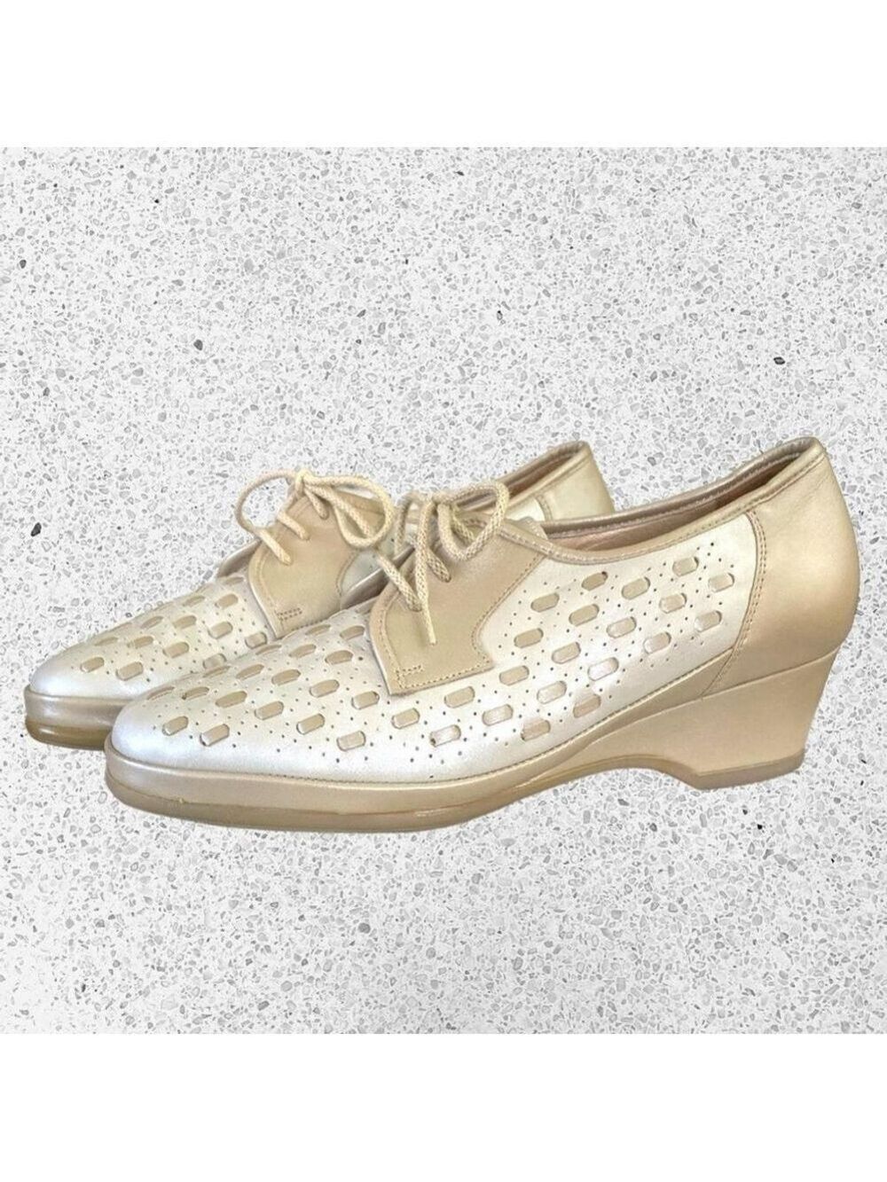 Fazan Two Tone Oxford Wedge Heel All Leather Spectator Shoes Women’s Sz. 7